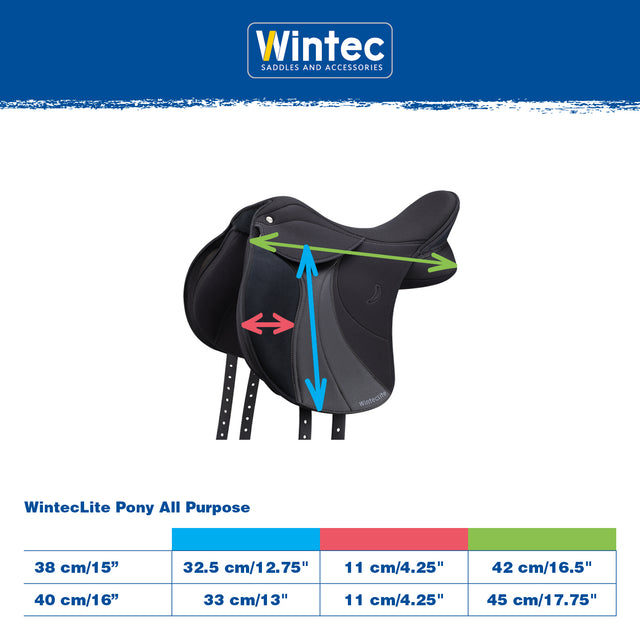 WintecLite Pony All Purpose measurement and size chart