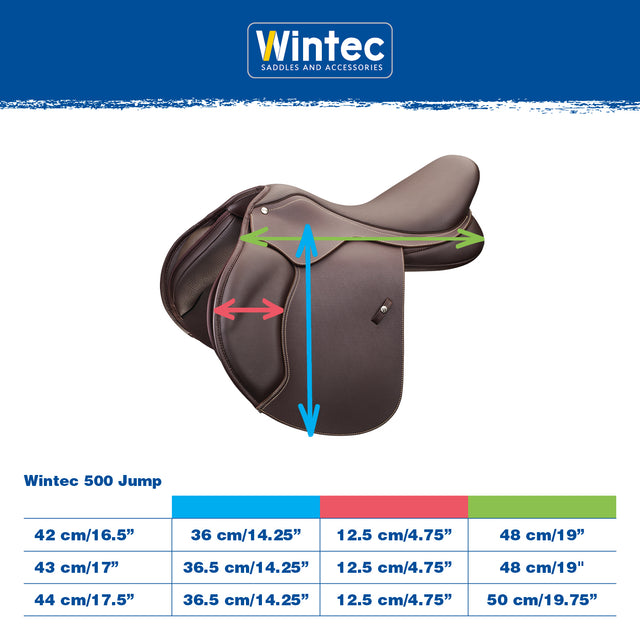 Wintec 500 Jump measurement and size chart
