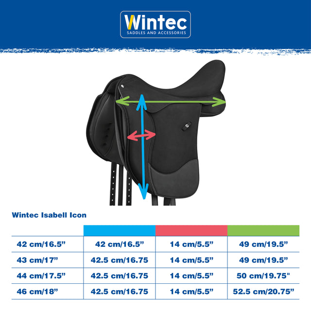 Wintec Isabell Icon measurement and size chart